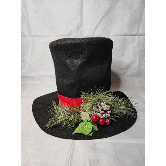 Christmas Tree Topper Hat Black Velvet Red Berry Pine Cone Frosted Centerpiece - Picture 1 of 10